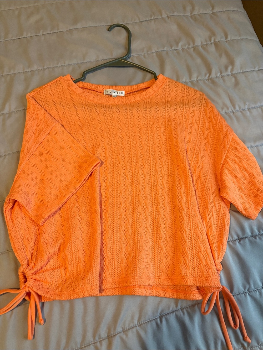 Fitz + Eddi Bright Orange Textured Short-Sleeve Crop Top with Side Ties